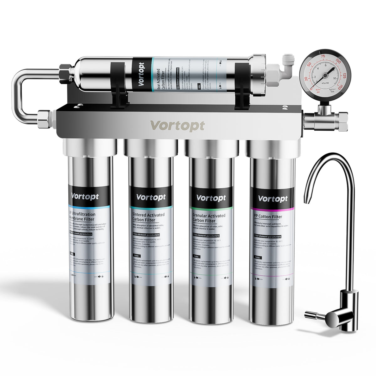 U1 Ultrafiltration 0.01 Micron Under Sink Water Filter - Stainless Steel 5-Stage High Chlorine Reduction Water Filtration System, Vortopt - Vortopt