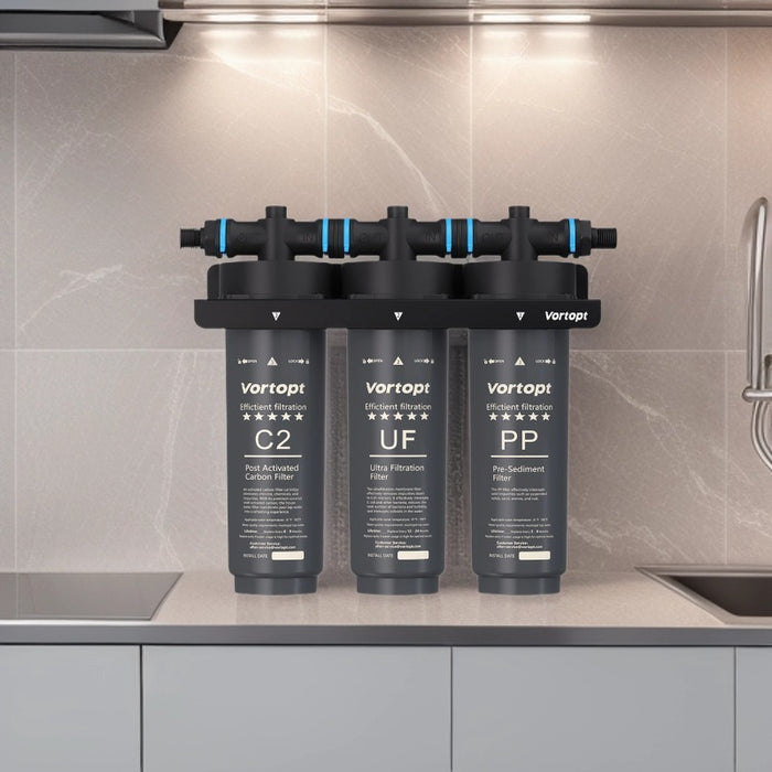 Under Sink Water Filter System,NSF Certificated,3-Stage Filtration,Water Purifier for Kitchen,Reduces PFAS,PFOA/PFOS,Fluoride,Chlorine,Bad Taste & Odo,Drinking Water Filter, Black,F02 3 Filters.