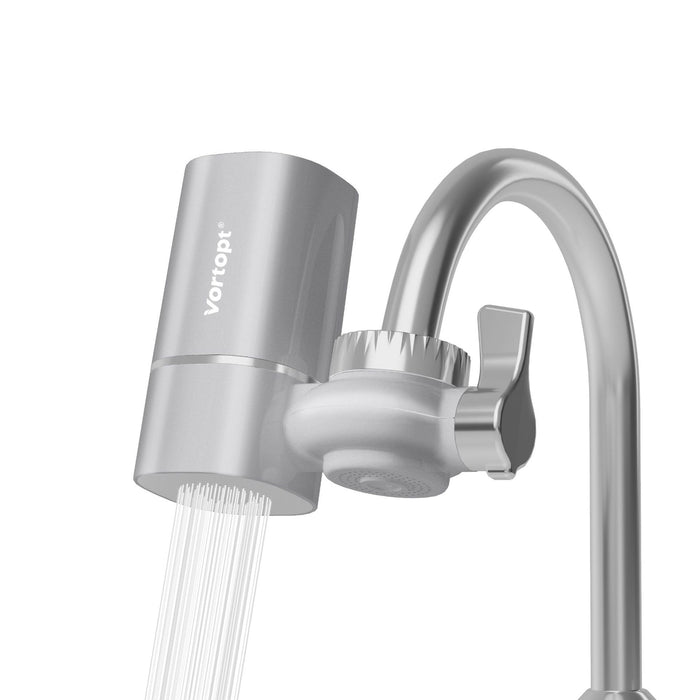 Faucet Filter, NSF Certified, 400 Gallon High Efficiency Water Purification System, Fast 99% Chlorine & Odor Removal, Modern Simple Silver with 1 Water Filter（T1-Silver）