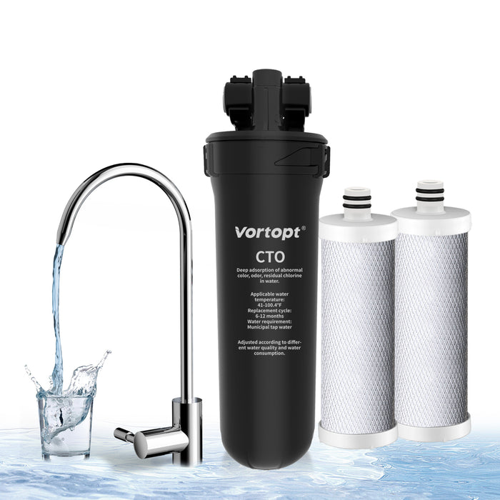 Under Sink Water Filter System - 19K Gallons Reduces Lead, Chlorine, 304 Stainless Steel Faucet, Q8-C1 (2 Filters) - Vortopt