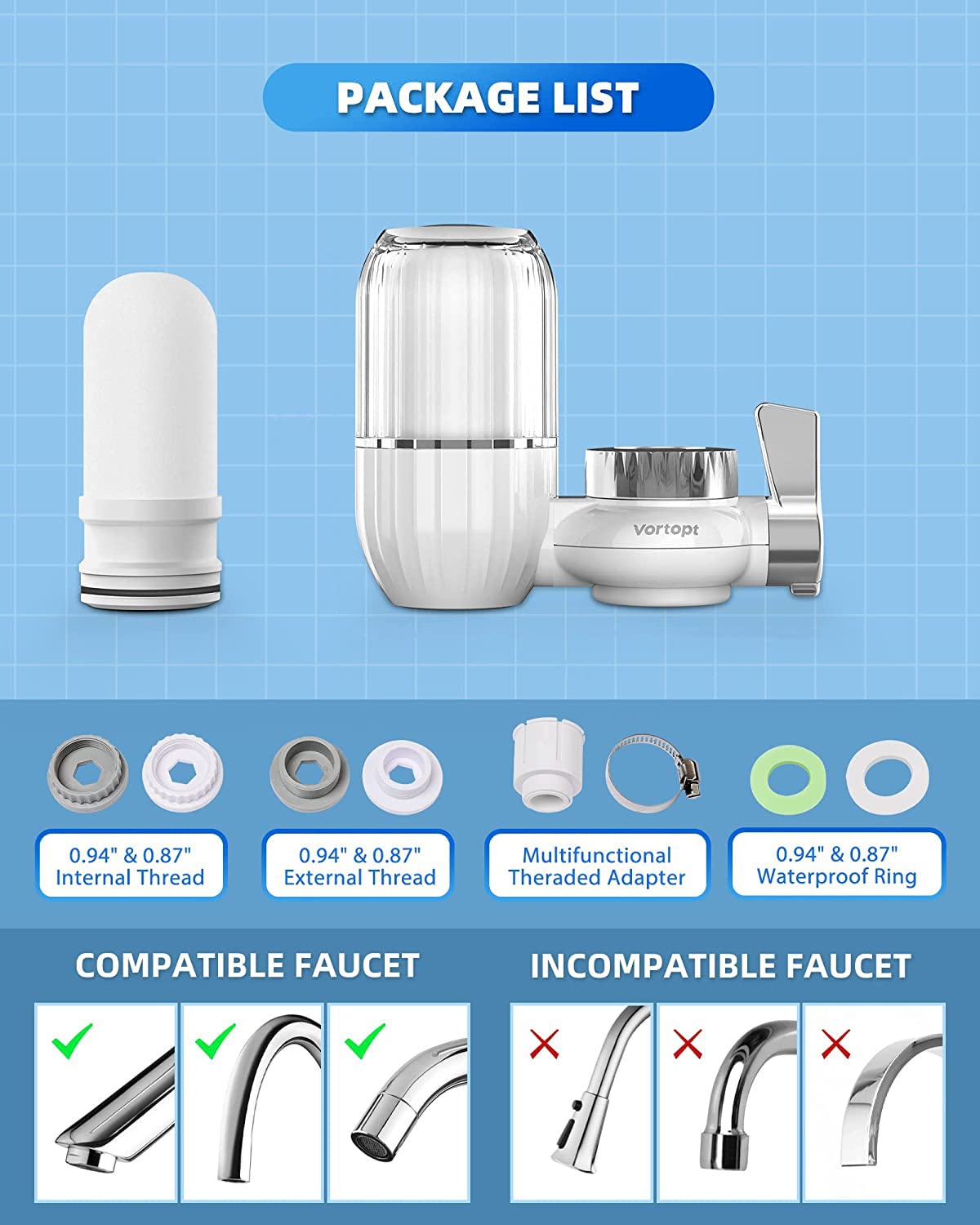 T4-ACF Faucet Water Filter with Transparent Shell, Vortopt - Vortopt