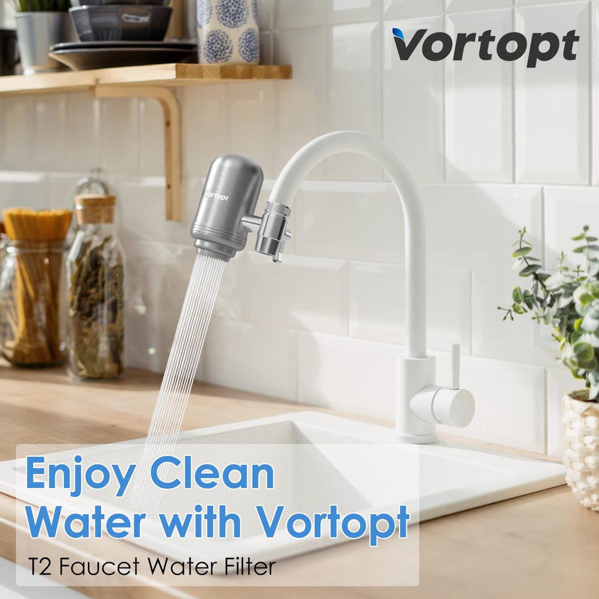 T2 NSF Certified Faucet Water Filter for Sink - Mount Tap Water Filtration System for Kitchen,Tub,Reduces Odor, Chlorine and Bad Taste(1 Filter Included),Vortopt - Vortopt